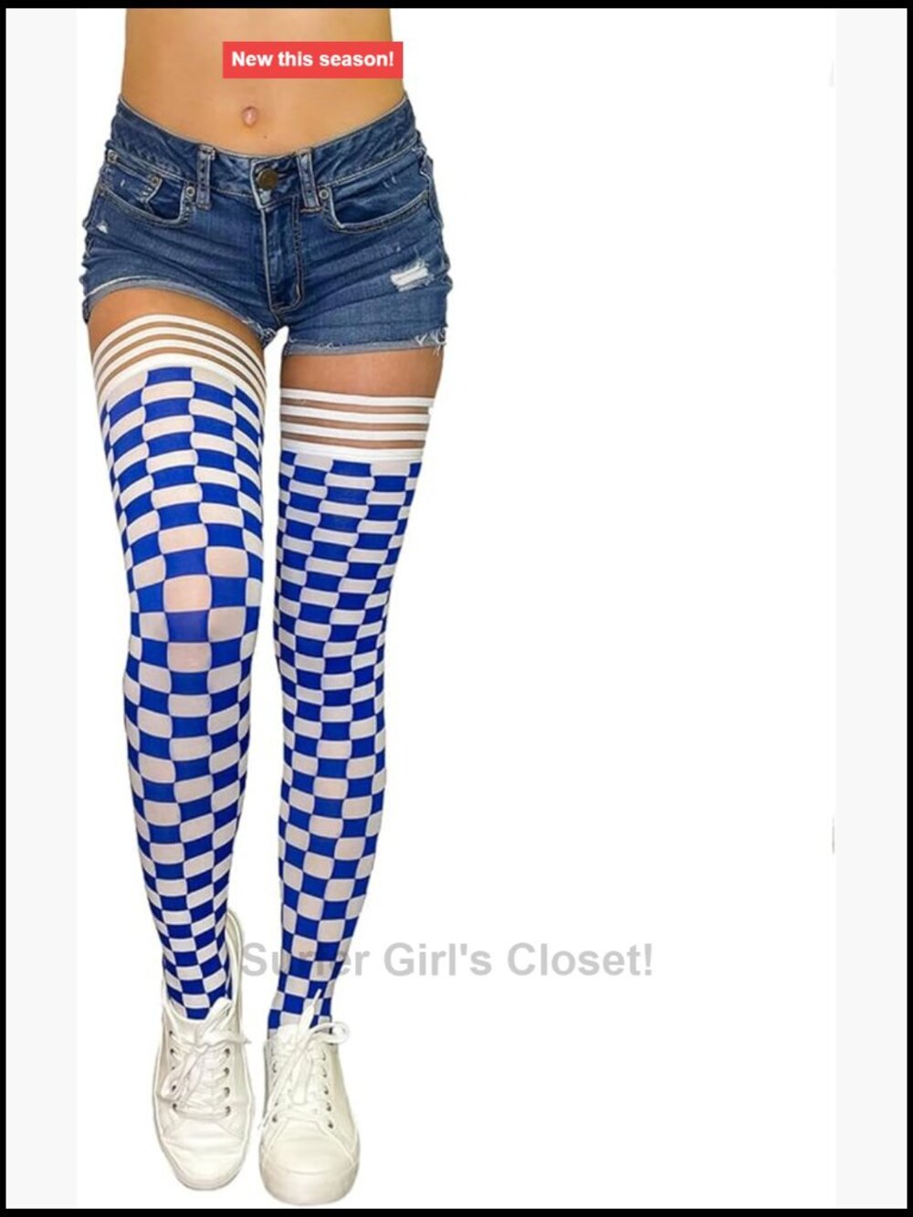 Thigh High Stockings No-Slip Grip Stay-Up Checkered Opaque Halloween